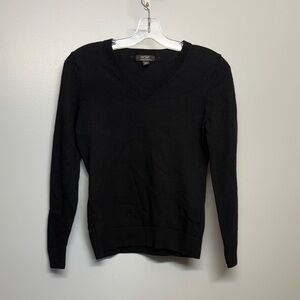 Lord & Taylor Merino Cashmere V-Neck Black Sweater SIZE M